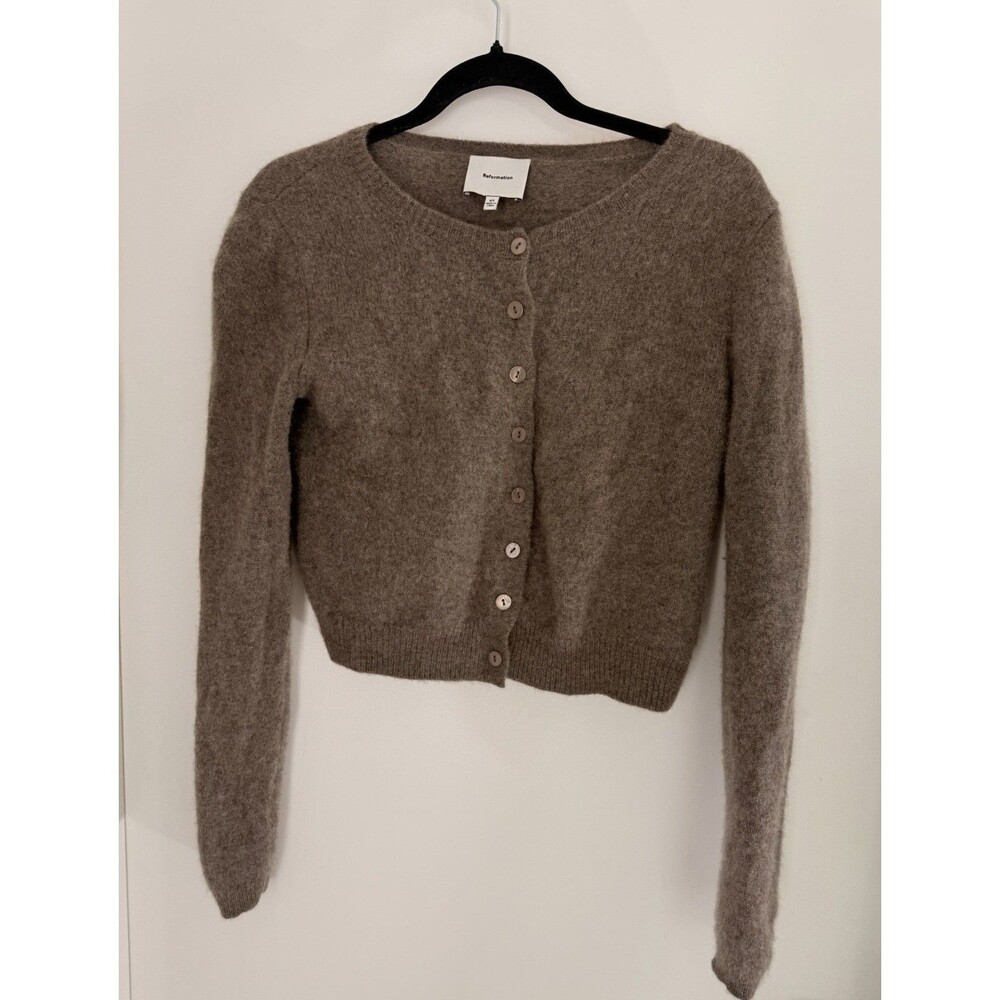 Reformation Cacao Brown Clara Cashmere Crew Women’s Cardigan Size XS - Picture 5 of 8